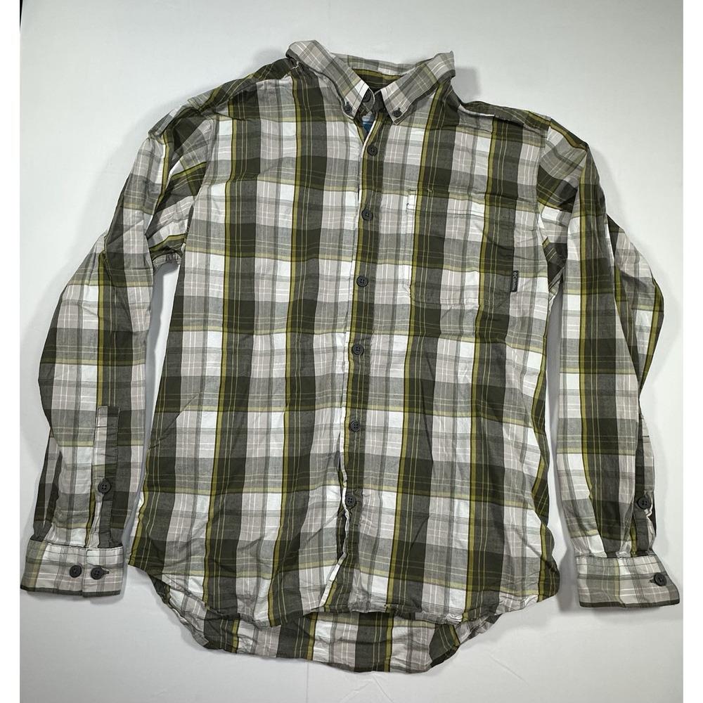 Columbia Shirt Mens Large Green Plaid Outdoor Hiking 1 Pocket Button Up